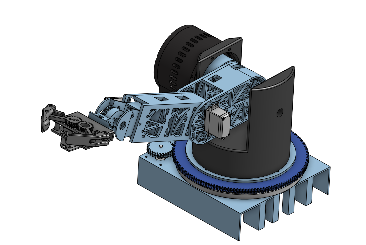 Final CAD assembly of the robotic arm with planetary shoulder module