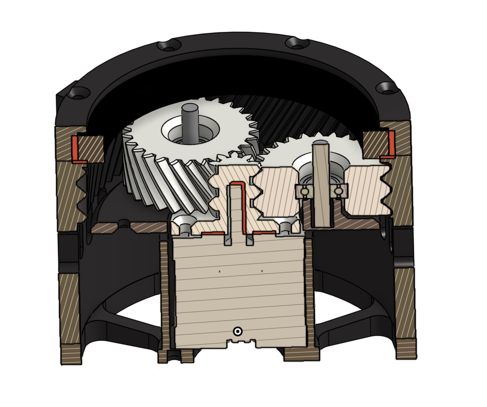 Section view of custom planetary shoulder drive