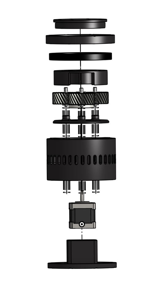 Exploded CAD view of custom planetary shoulder drive