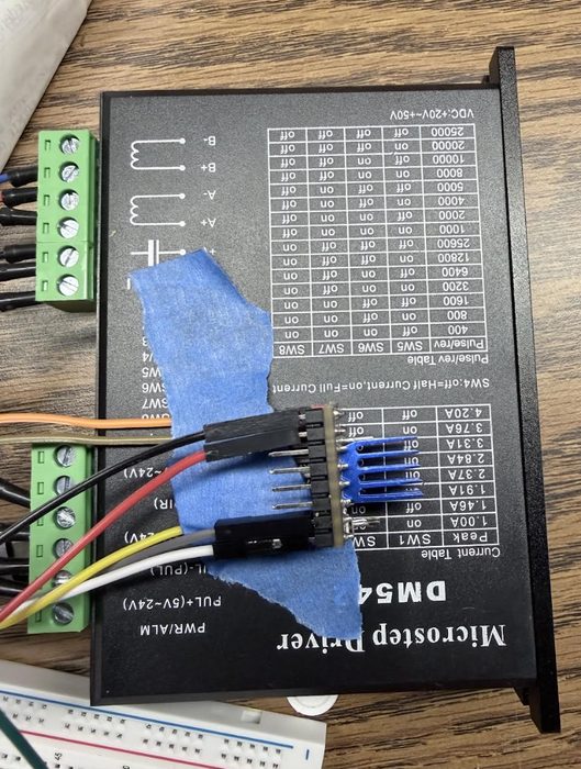 DM542 stepper driver wired for robotic arm actuator testing