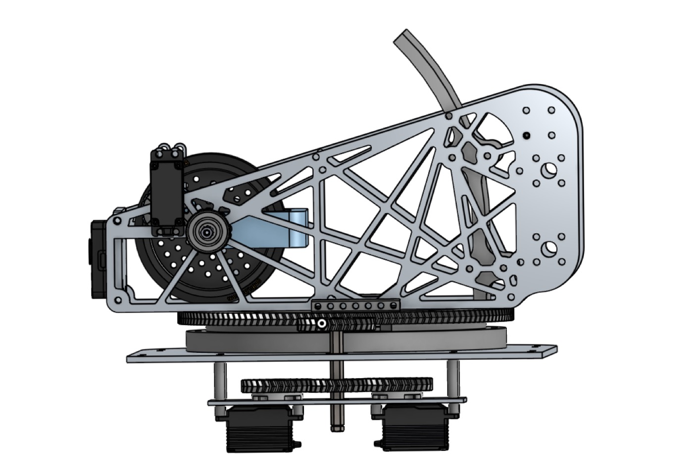 FTC CAD model showing side arm linkage and scoring mechanism