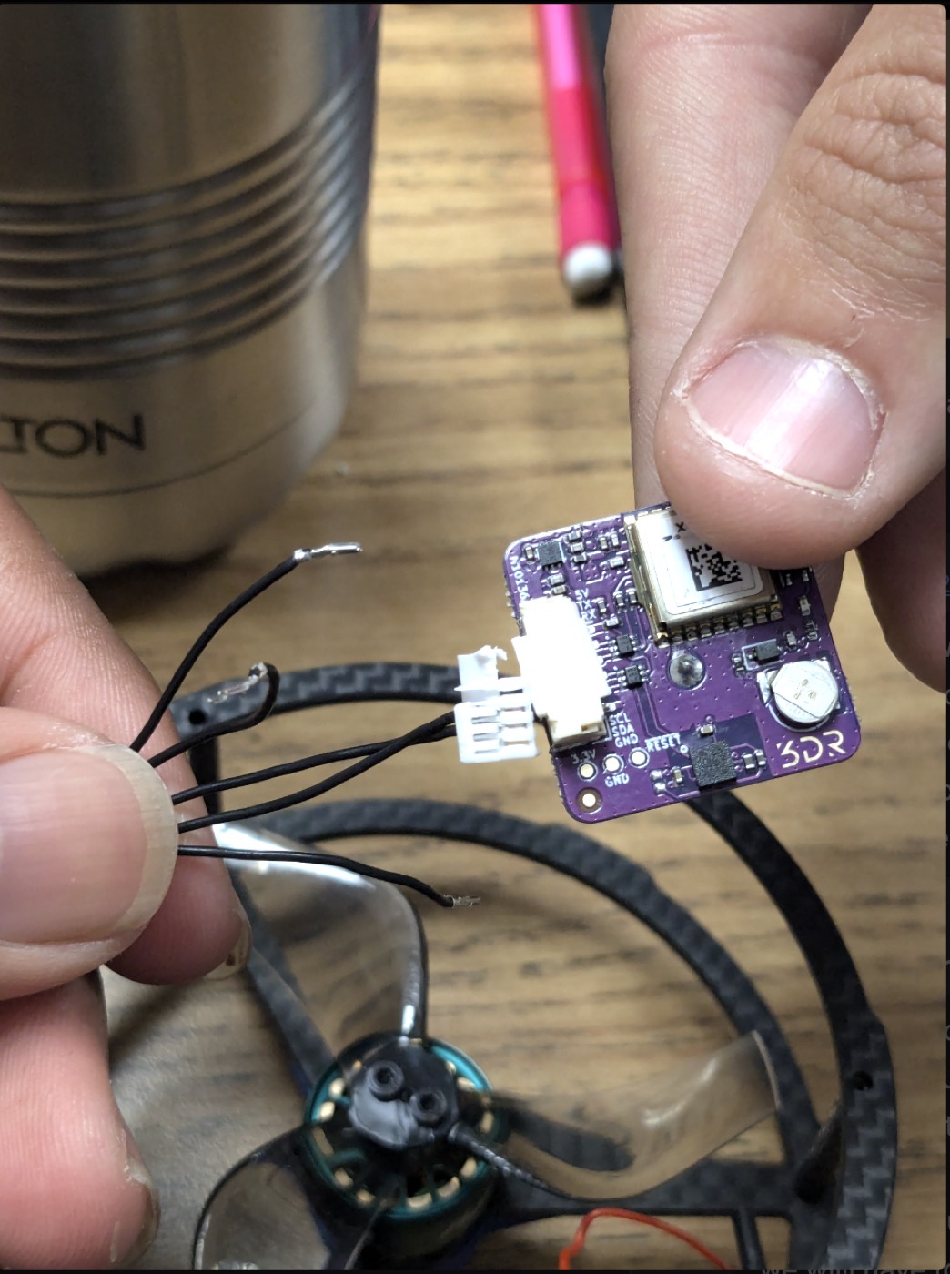 ELRS board and stripped wires close-up