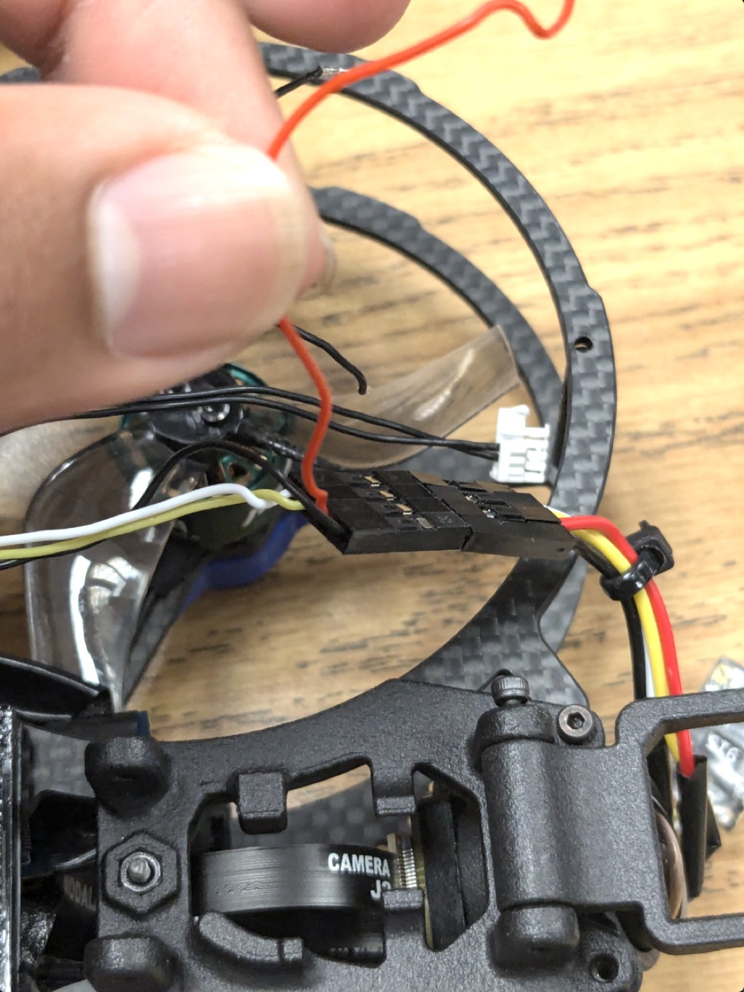 Damaged drone wiring close-up