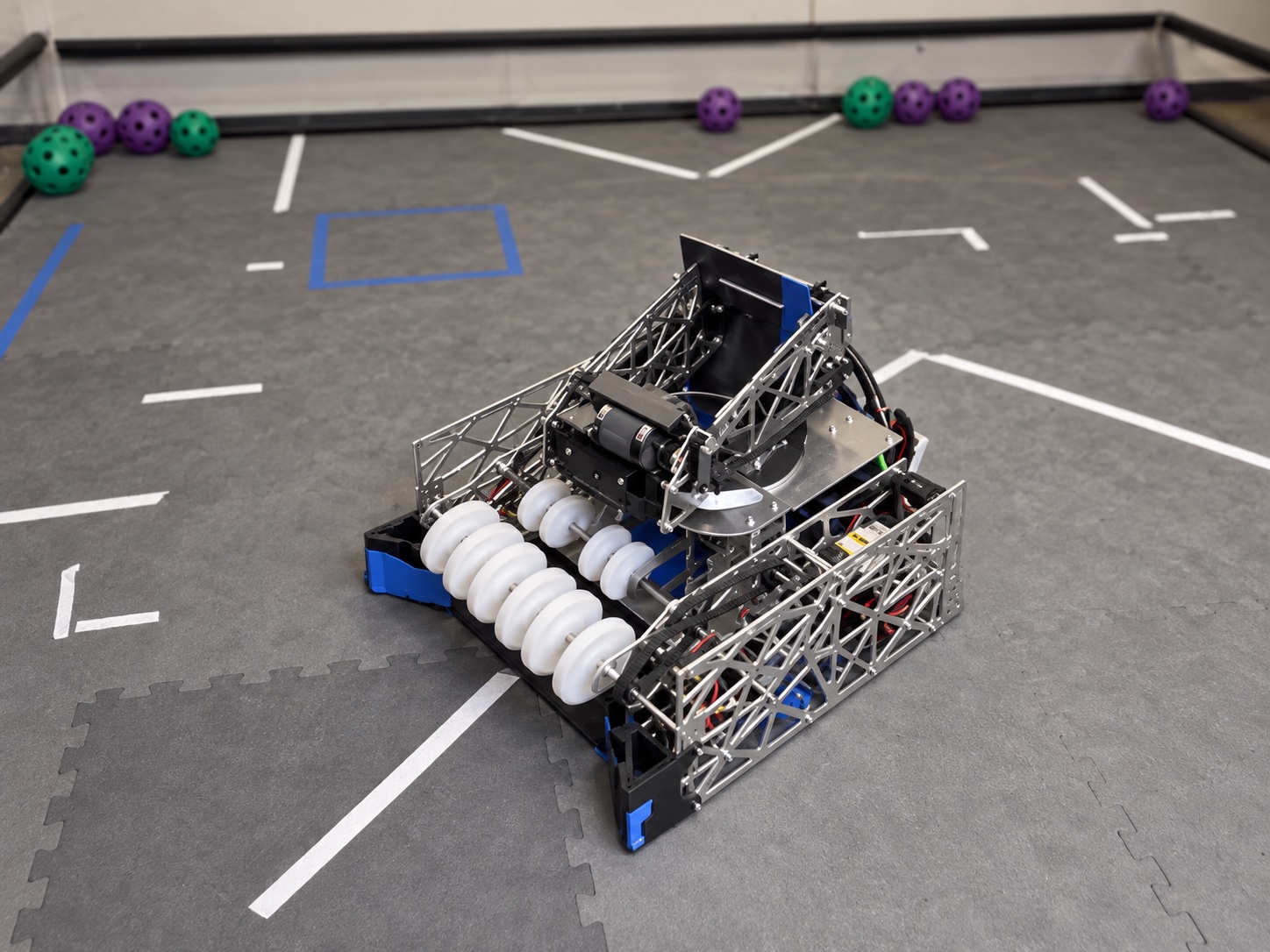 FTC competition robot undergoing integrated testing on the field